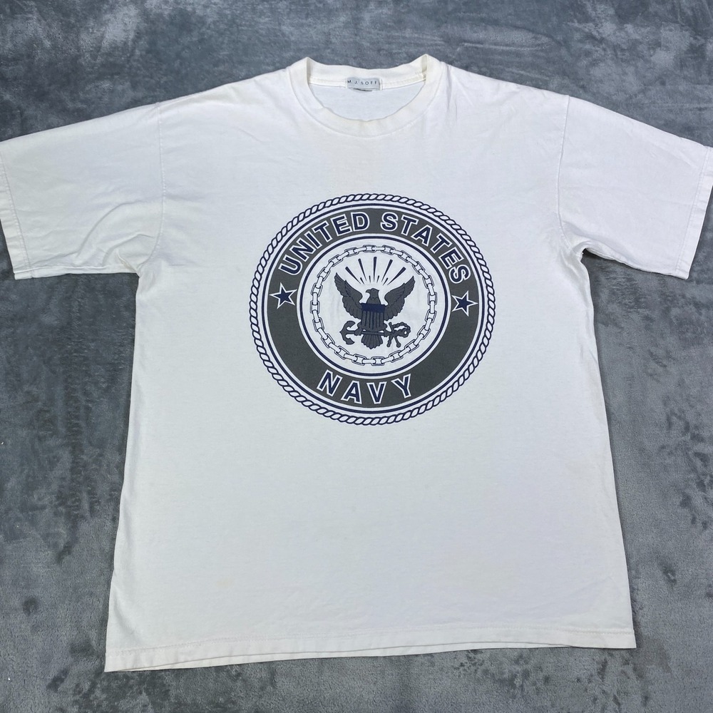Vintage Soffe United States Navy Graphic T Shirt Mens XL White Tee Made in USA